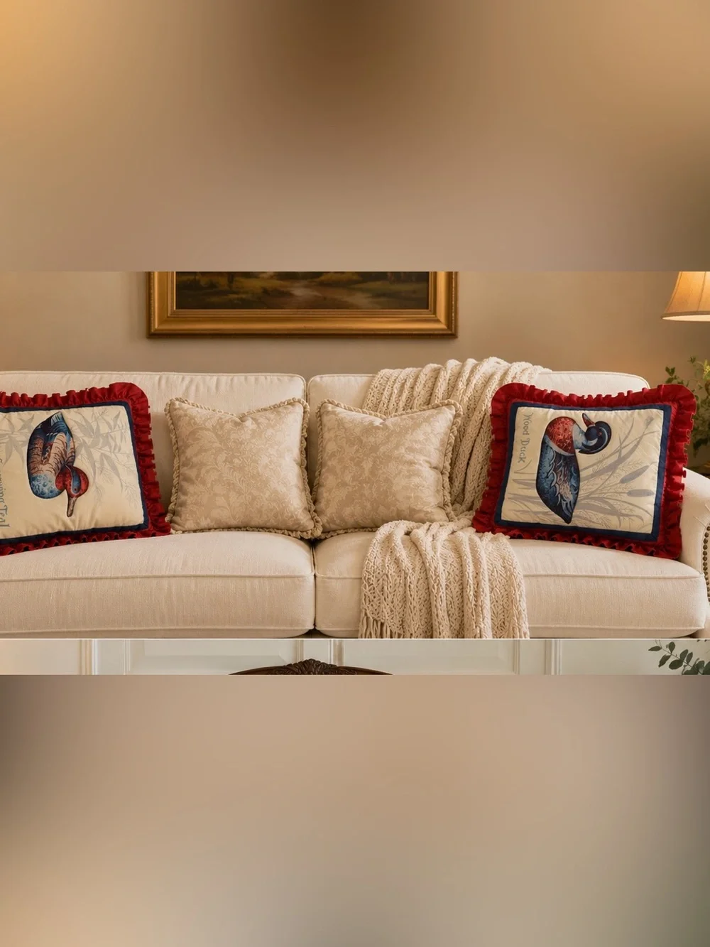 Neutral Beige Decorative Throw Pillow Pair with Braided Edge - Home Accents